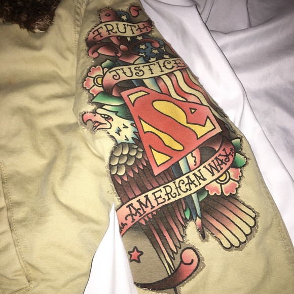 Ladies small bomber jacket tattoo style truth justice AMERICAN way superman - Picture 6 of 11